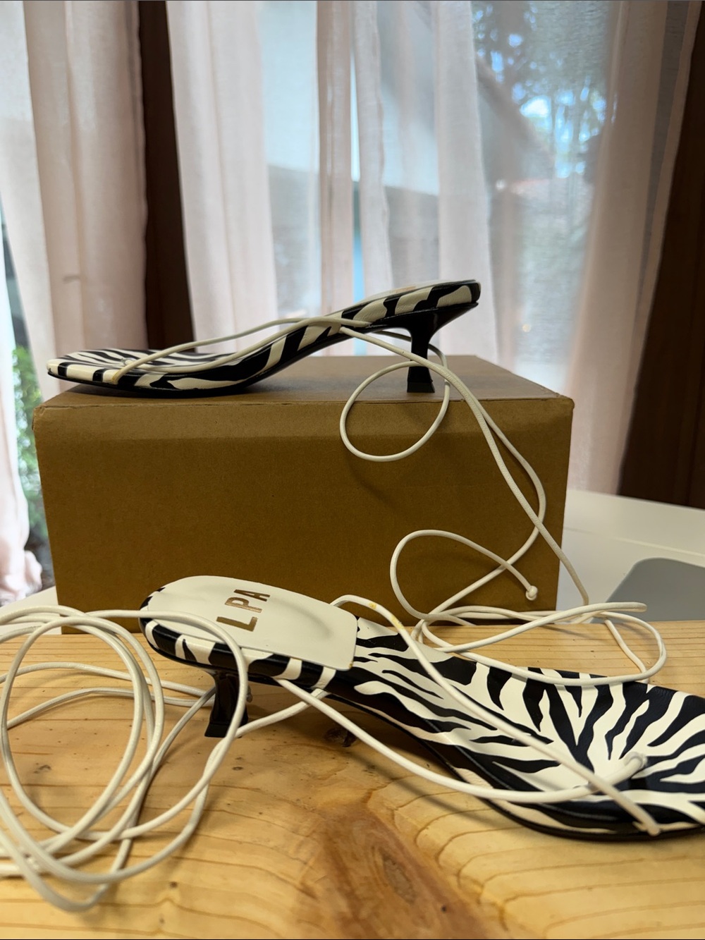 LPA Zoe Kitten Heels in White Zebra print.